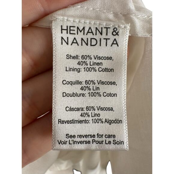 Hemant And Nandita Floral Midi Skirt Linen Blend Boho Hippie Vacation Ivory XXS - Picture 4 of 8